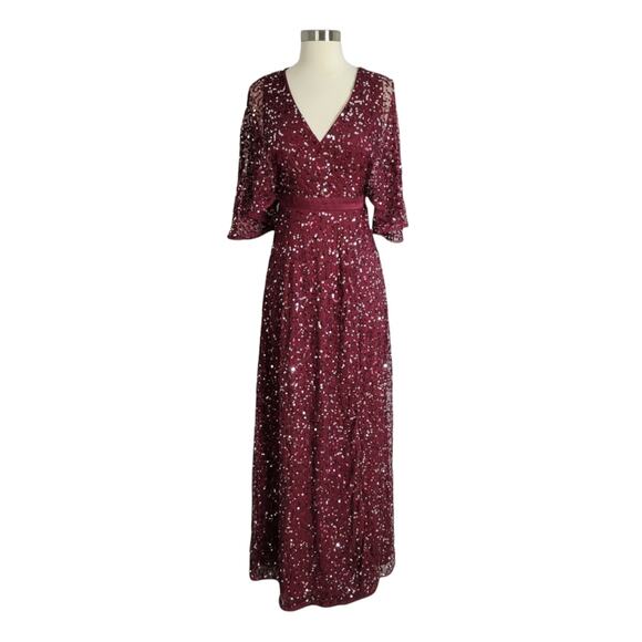 Maya Bridesmaid Delicate Sequin Wrap Maxi Dress in Wine Size 2 - Picture 2 of 13